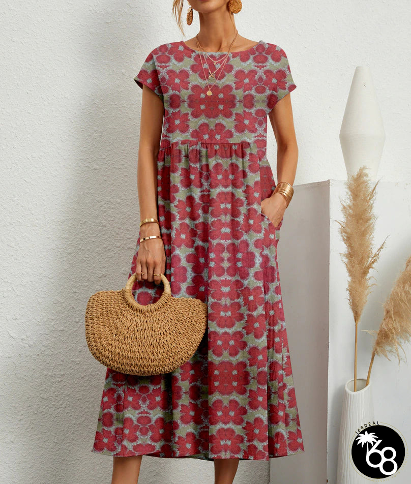 Long Linen Dress with Print | 168DEAL