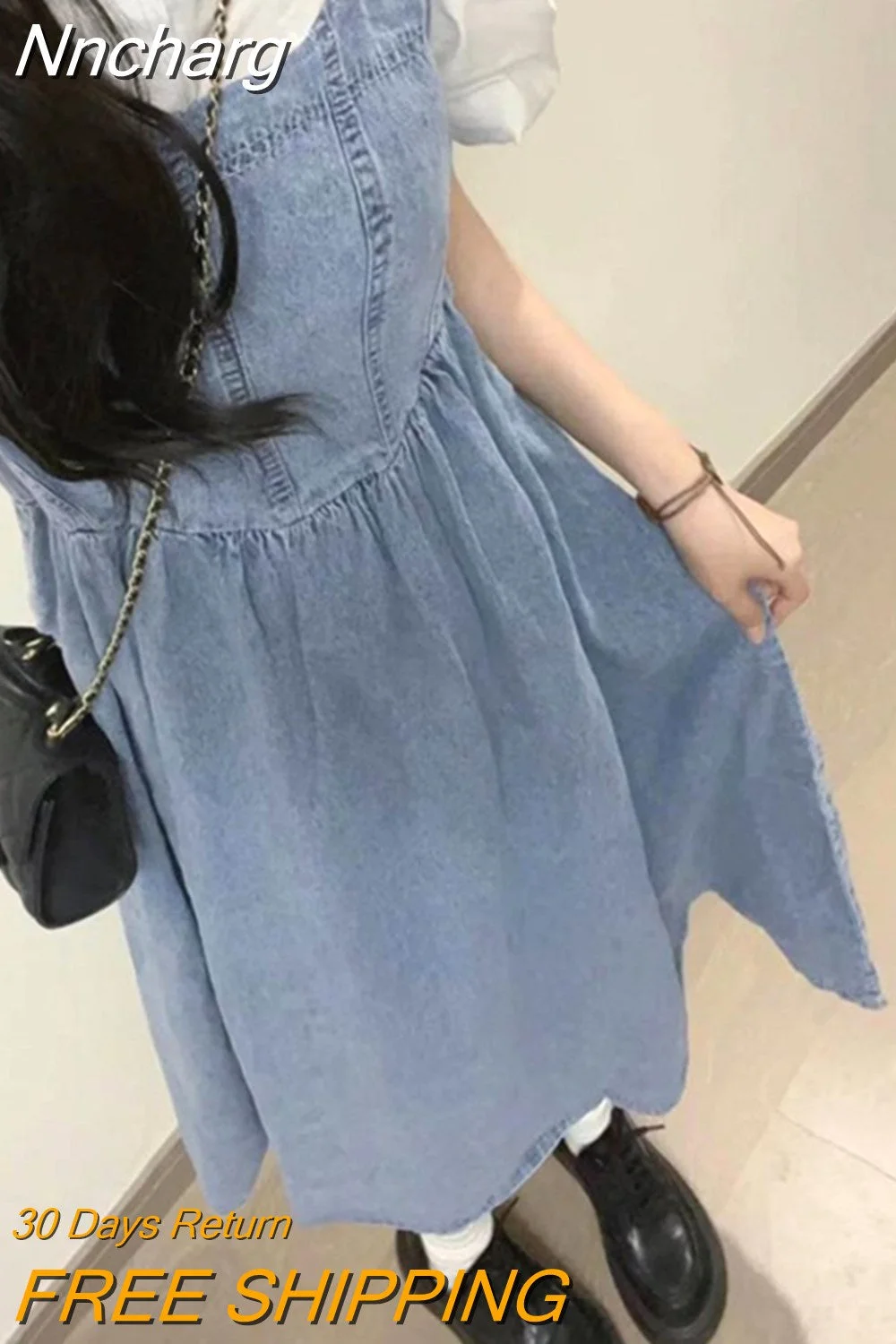 Nncharge Preppy Style Slim Waist Solid Camisole Dress Women Sleeveless Blue Denim A-line Dresses Y2k Harajuku Korean Vestido