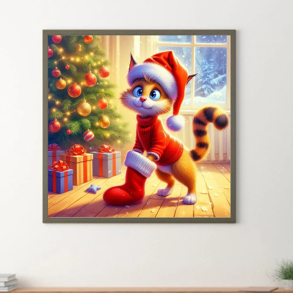 Diamond Painting - Full Round Drill - Christmas Cat(Canvas|30*30cm)