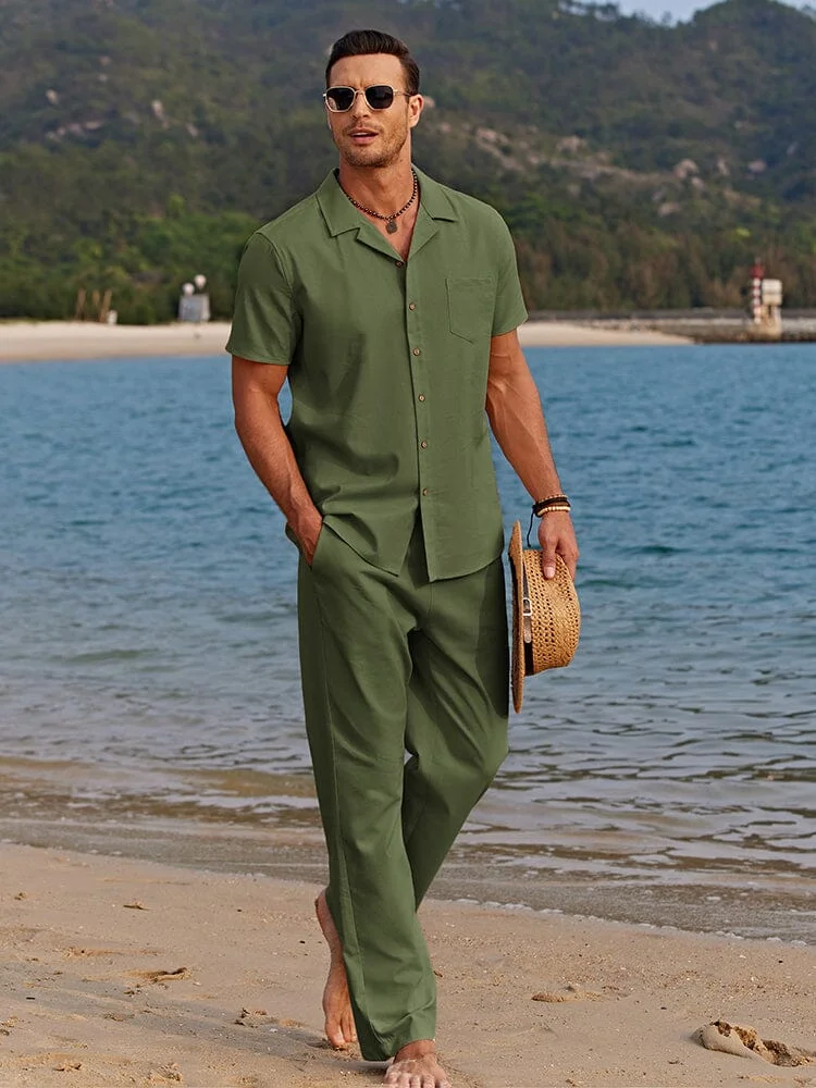 Casual Linen Style Beach Shirt Sets