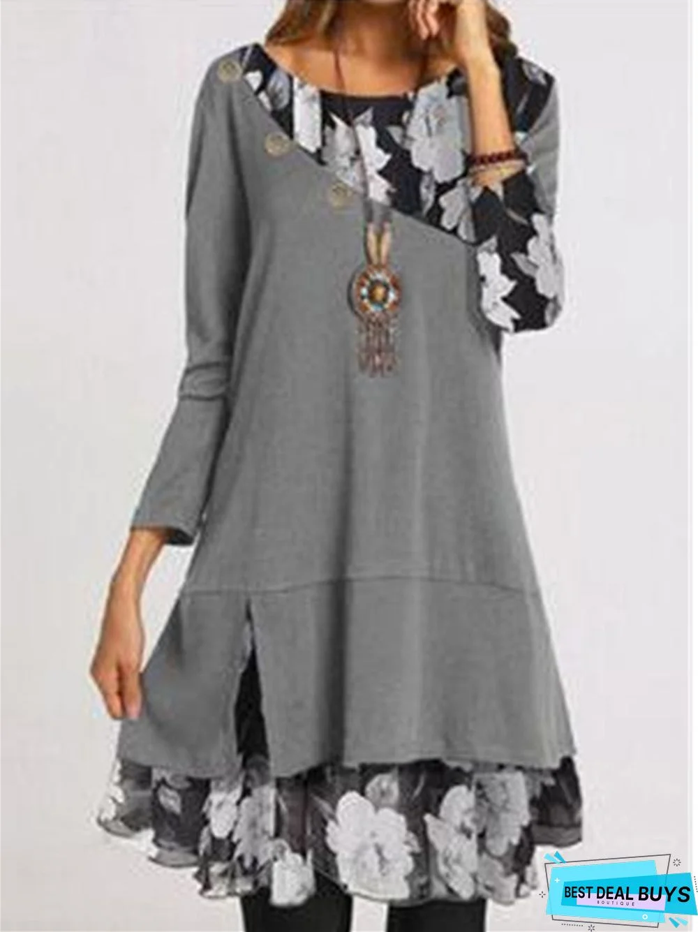 Chiffon Printed Loose Large Black Dresses