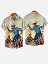 Vintage Western America Nostalgic Movie The Lone Ranger Printing Short Sleeve Shirt