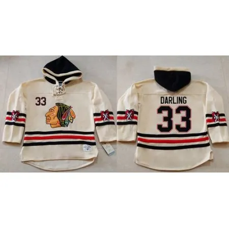 Blackhawks #33 Scott Darling Cream Heavyweight Pullover Hoodie Stitched NHL Jersey