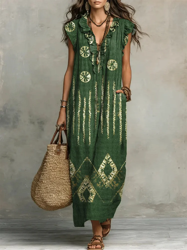 Women's Ruffled Geometry Print Casual Dress