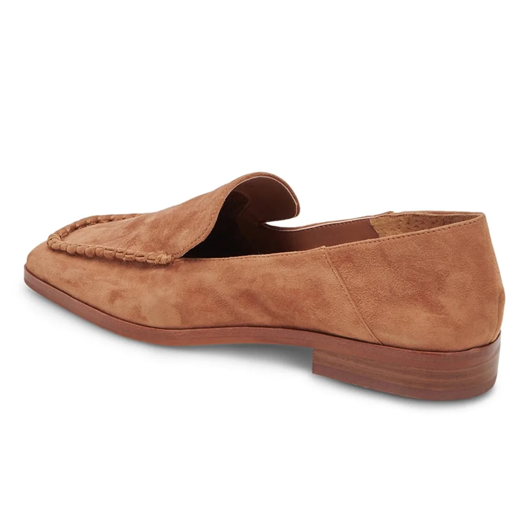 Dark Brown Faux Suede Square Toe Flat Comfy Loafers for Women