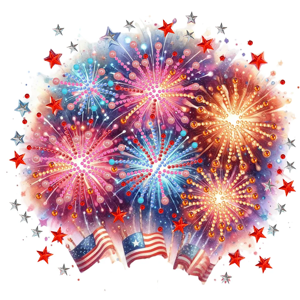 Partial Special-shaped Crystal Rhinestone Diamond Painting - American Flag Firework(Canvas|30*30cm)