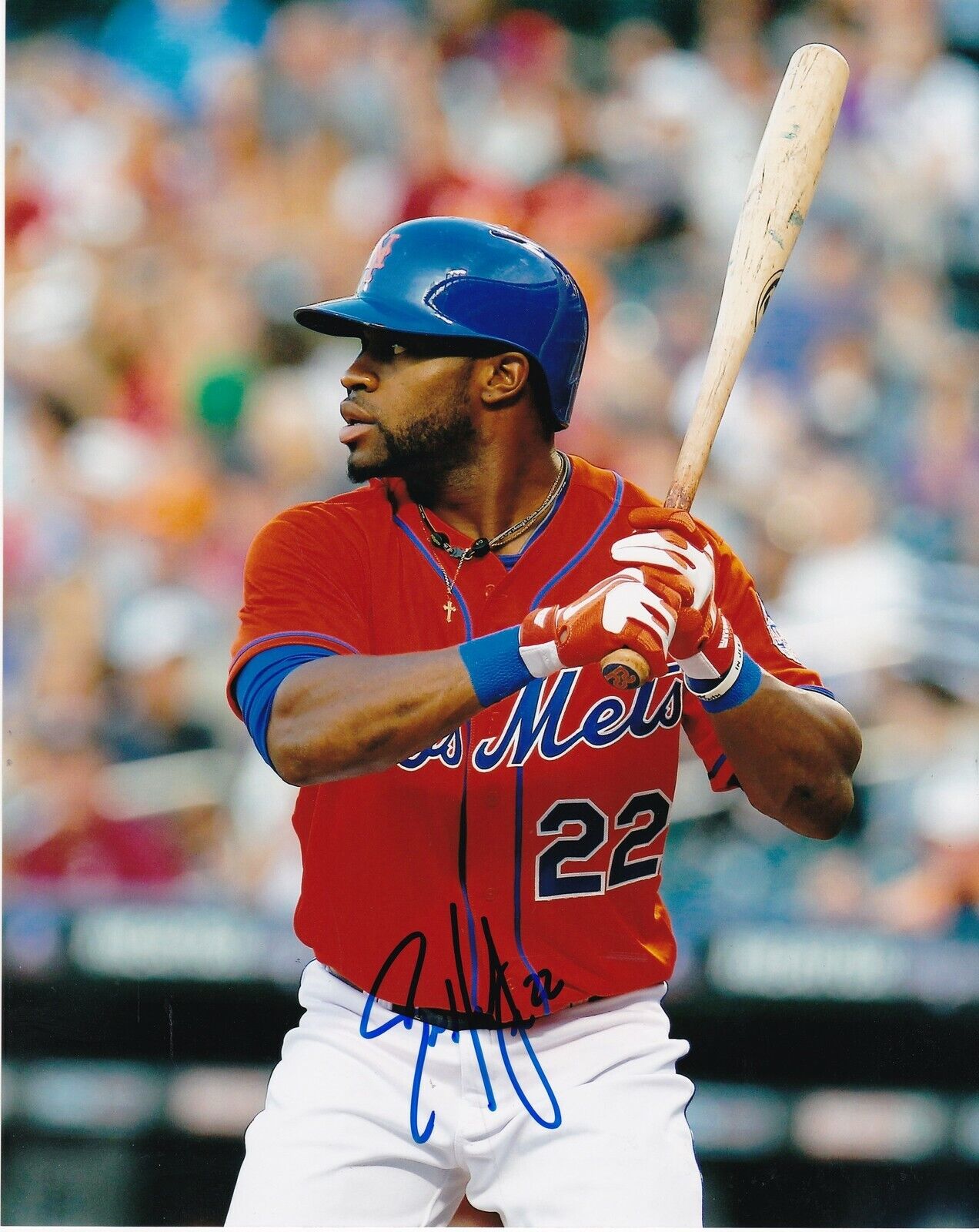 ERIC YOUNG JR NEW YORK METS ACTION SIGNED 8x10