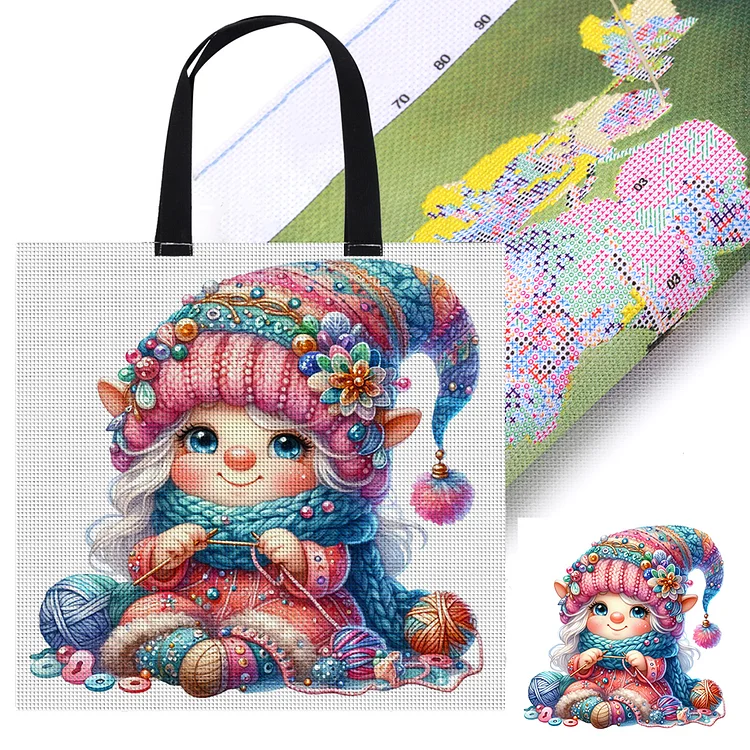 11CT Print Sewing Gnome Cross Stitch Canvas Bag Embroidery Kit for Kids Adults gbfke