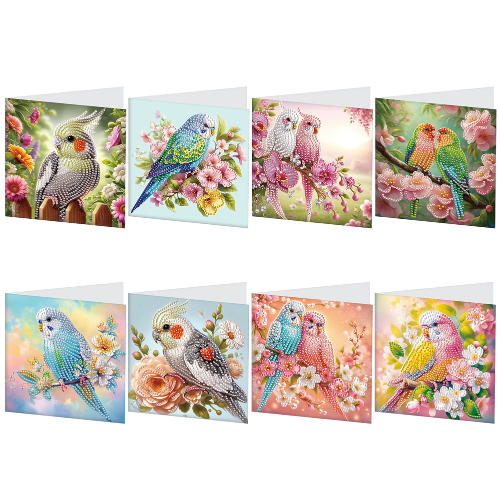 8Pcs DIY Diamond Painting Greeting Card Bird Flower-Guru-buzz