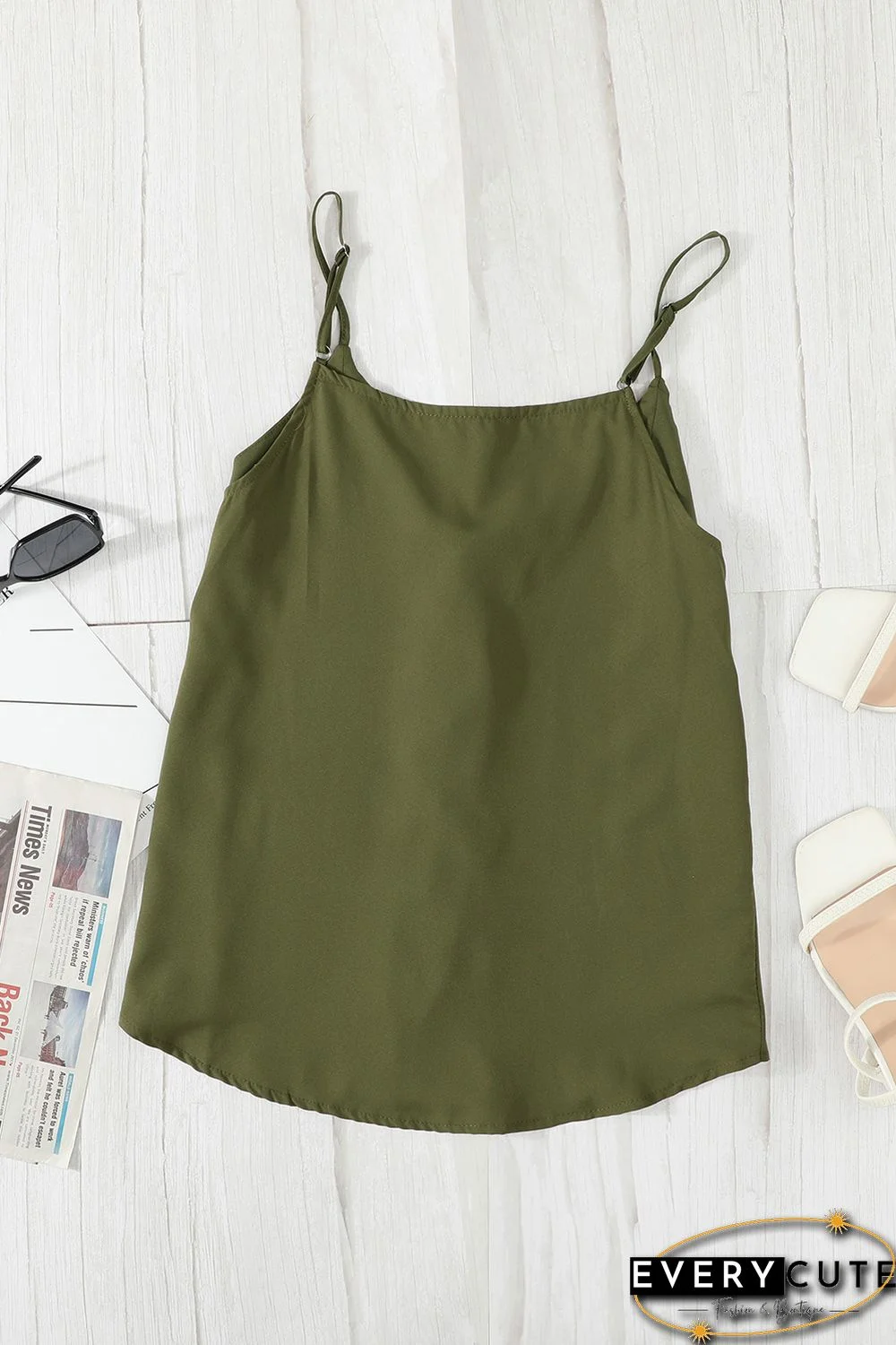 Green Spaghetti Straps Buttoned V Neck Vest