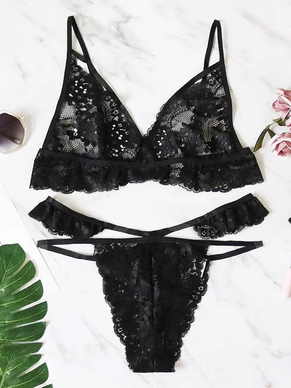 Lace Falbala See-Through Split Lingerie