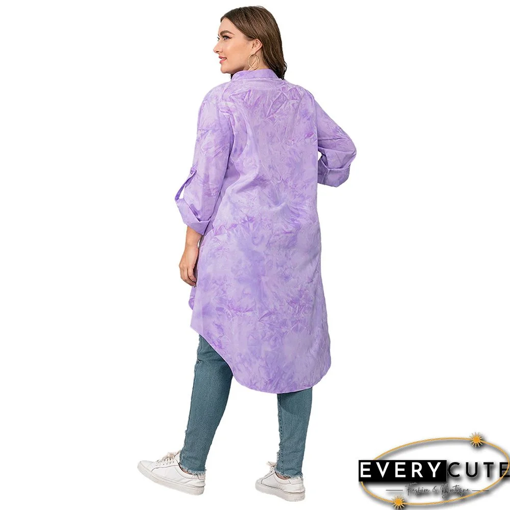 Light Purple Irregular Tie Dye Plus Size Blouse