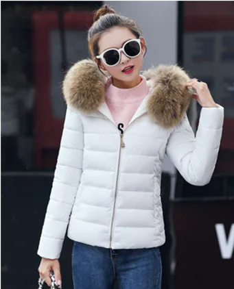 Woherb 2023 New Women's Cotton-Padded Clothes Cotton-Padded Jacket Women's Large Size Korean Version Cotton-Padded Clothes Fashion Short Big Wool Collar Slim Cotton-Padded Jacket Tide-Outfit Ideas