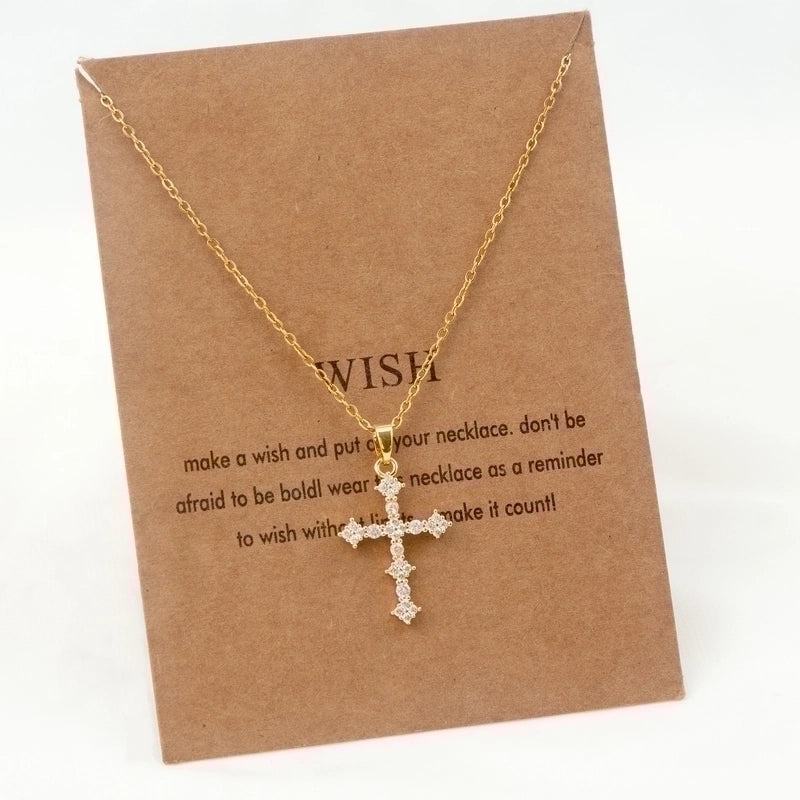 Stainless Steel 18K Gold Plated Minimalist Plating Inlay Cross Zircon
