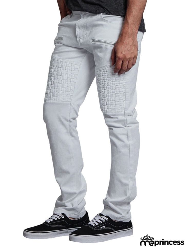 Men's Personality Leather Splicing Straight Leg Pants