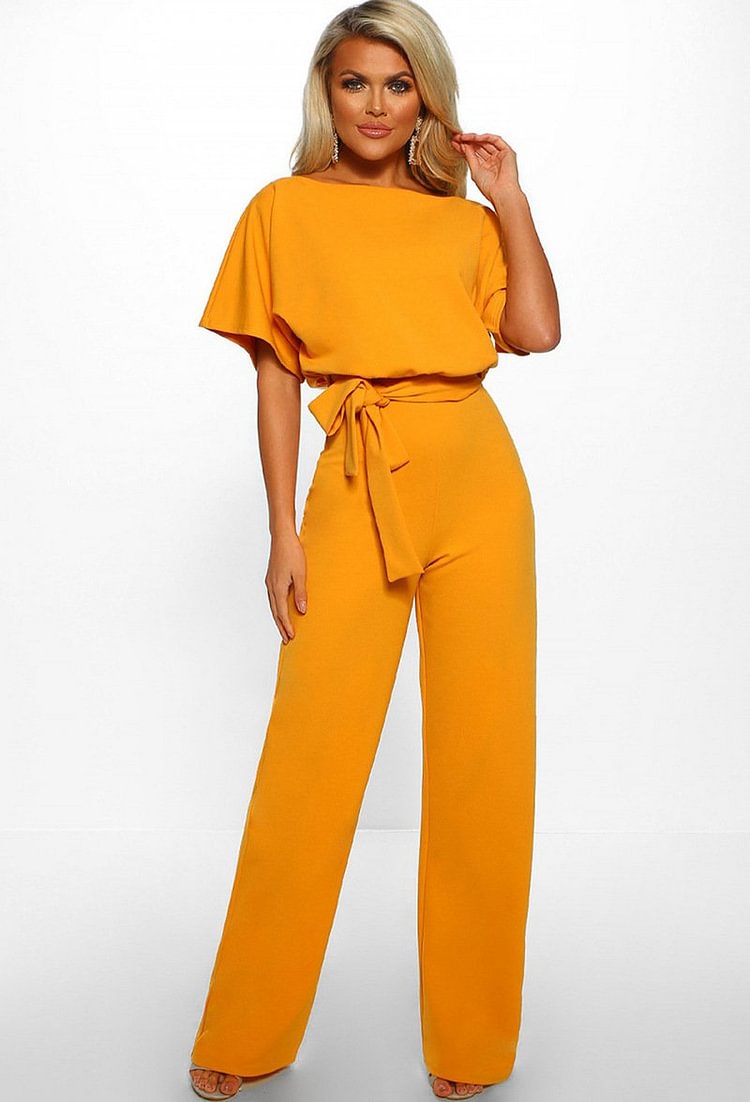 Button Lace-up Short-sleeved Jumpsuit