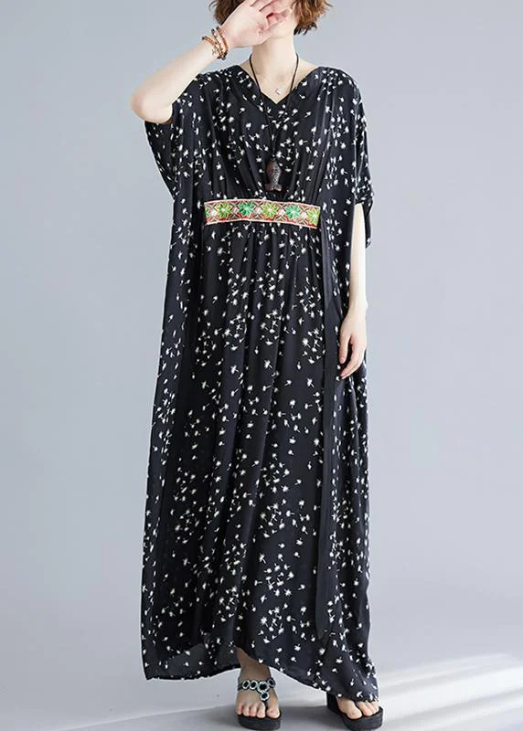 Bohemian Black Print Cotton Sleeveless Summer Ankle Dress