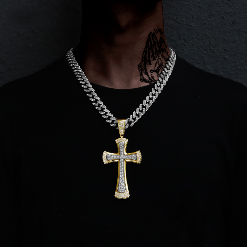 Hip Hop Big Iced Out Cross Pendant Necklace Men's Chain Jewelry-VESSFUL