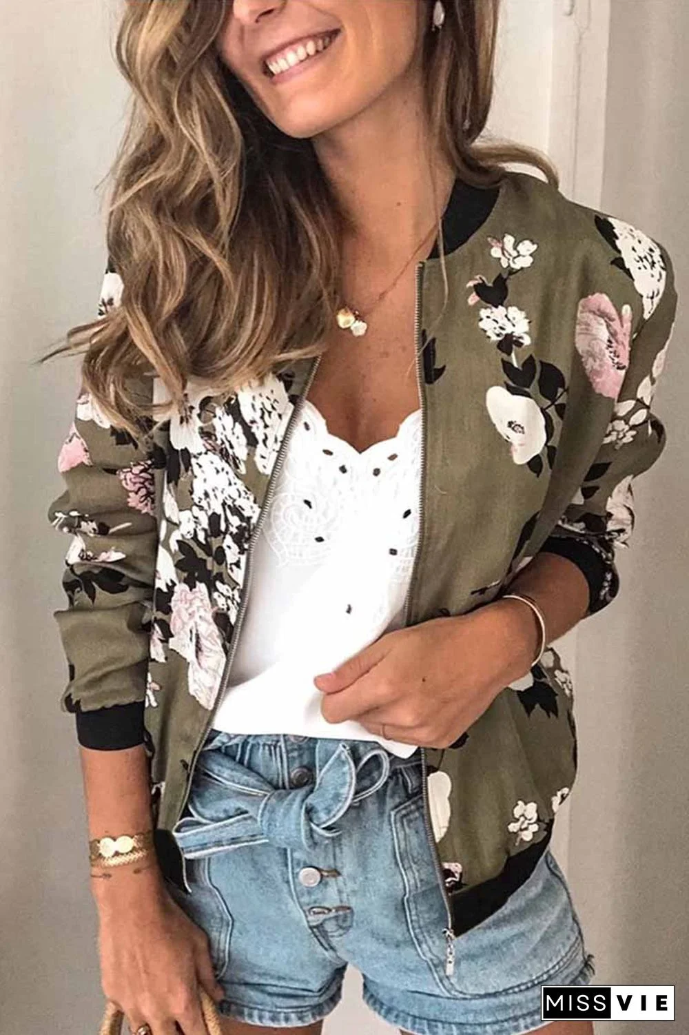 Casual Fashion Printed Round Neck Long Sleeve Jacket(3 Colors)