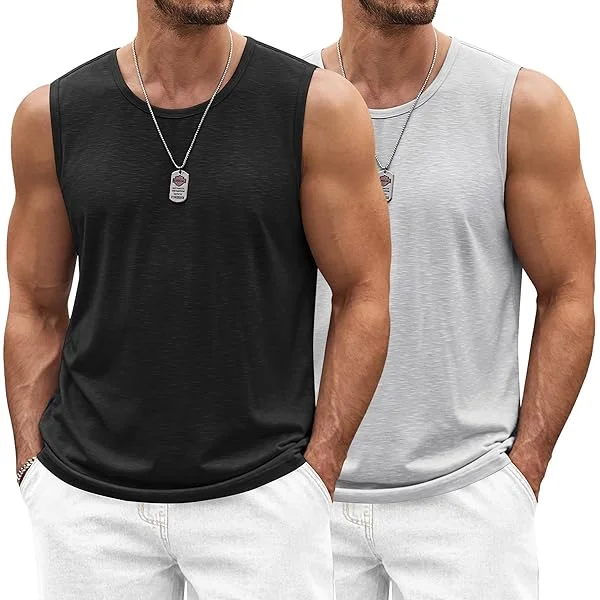 COOFANDY Men's Workout Tank Top 2 Pack Casual Soft Sleeveless Gym Muscle Shirts Bodybuilding Tee Small Black\light Grey
