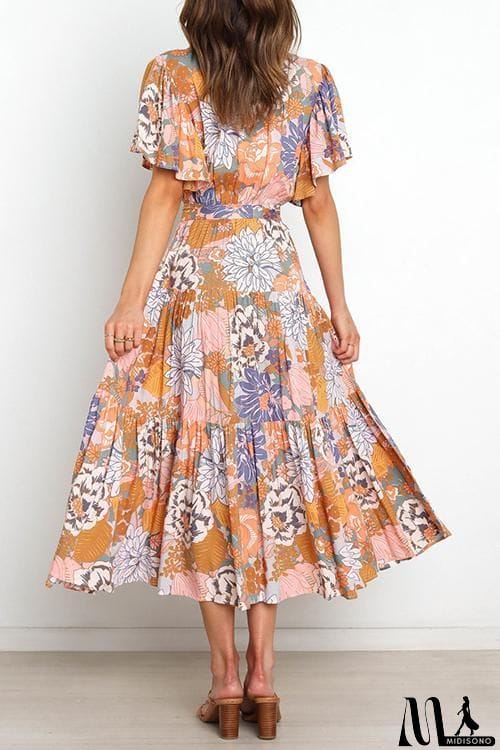 MidiSono - Print Ruffles Wrap Maxi Dress