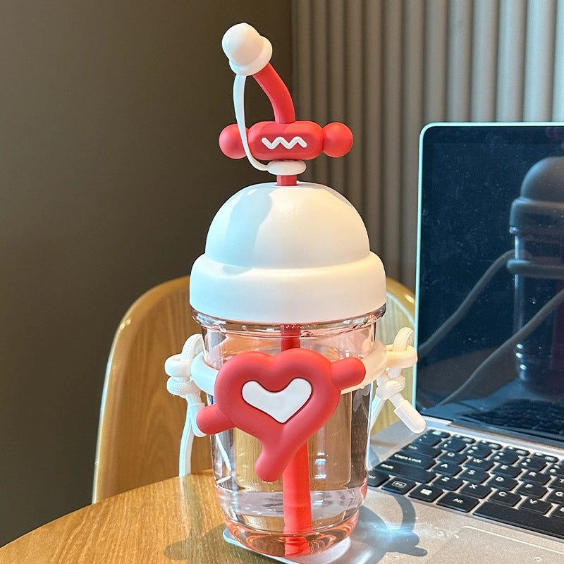 Cute Red Heart Plastic Water Bottles 1 Piece