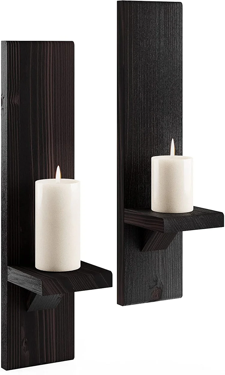 2Pcs Large Wooden Wall Mounted Candle Holder Rustic Pillar Candle Sconce - Appledas