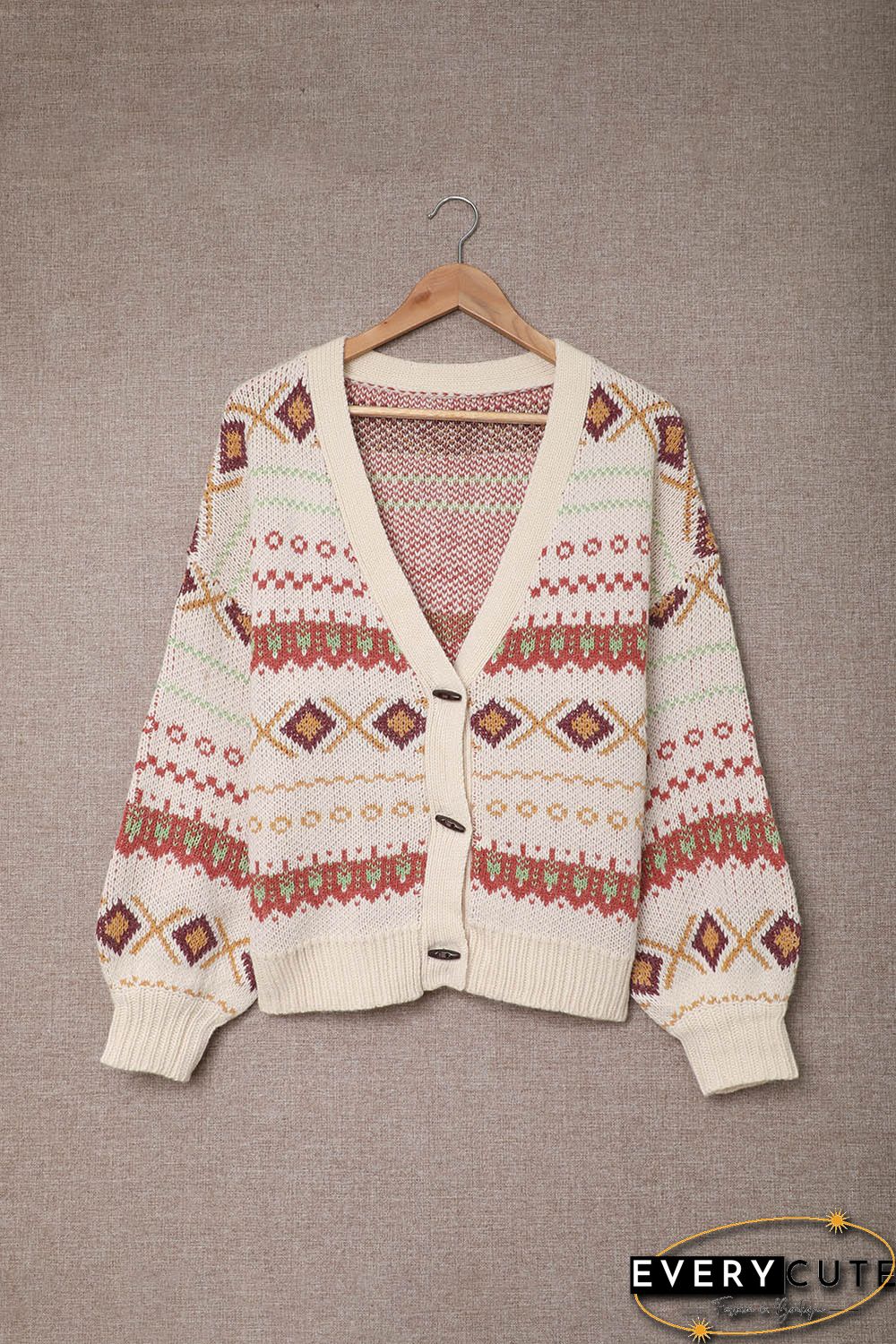 Multicolor Tribal Pattern V Neck Button Front Cardigan