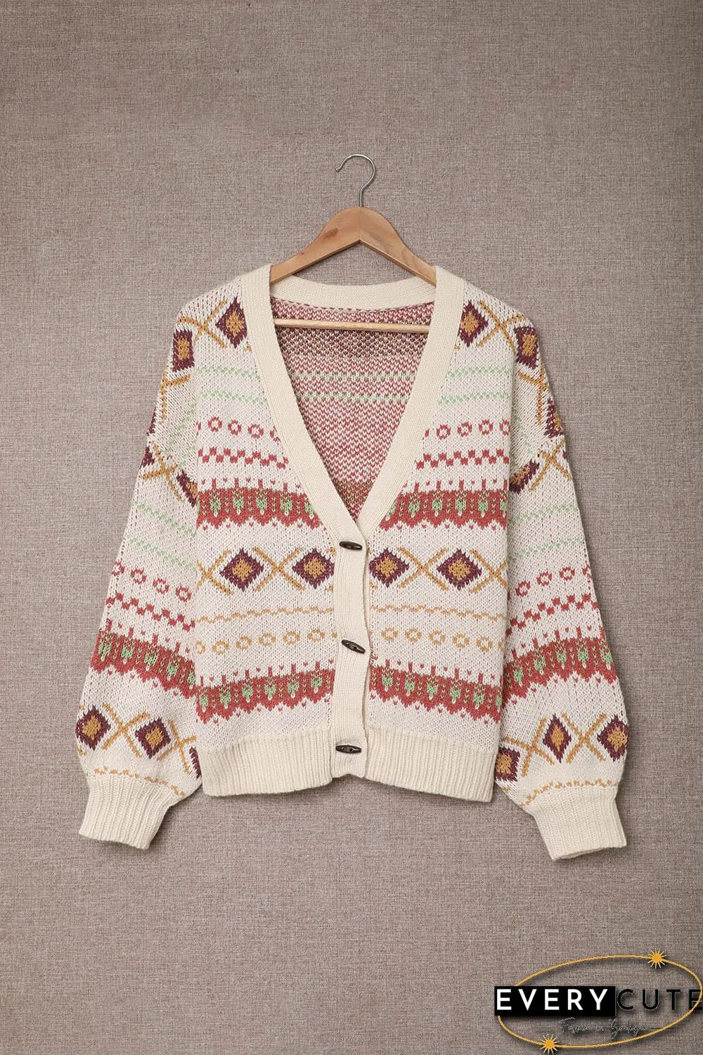 Multicolor Tribal Pattern V Neck Button Front Cardigan