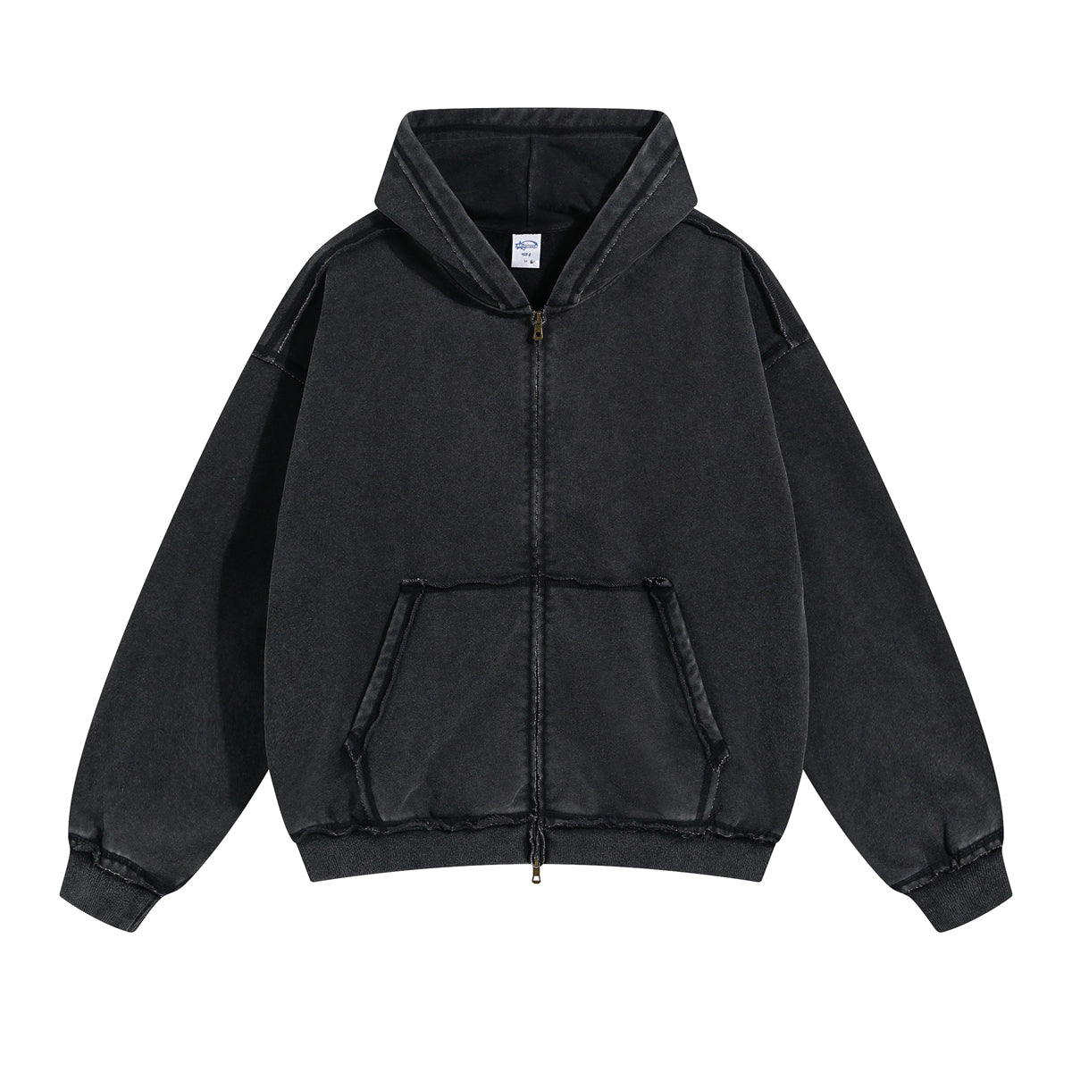 Stone Washed Double Slider Zip Hoodie