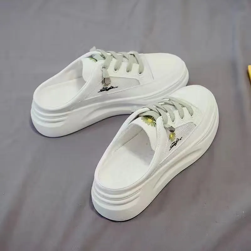 Baotou half slippers women's outer wear fashion 2021 new summer women's shoes mesh breathable white shoes Korean shoes women