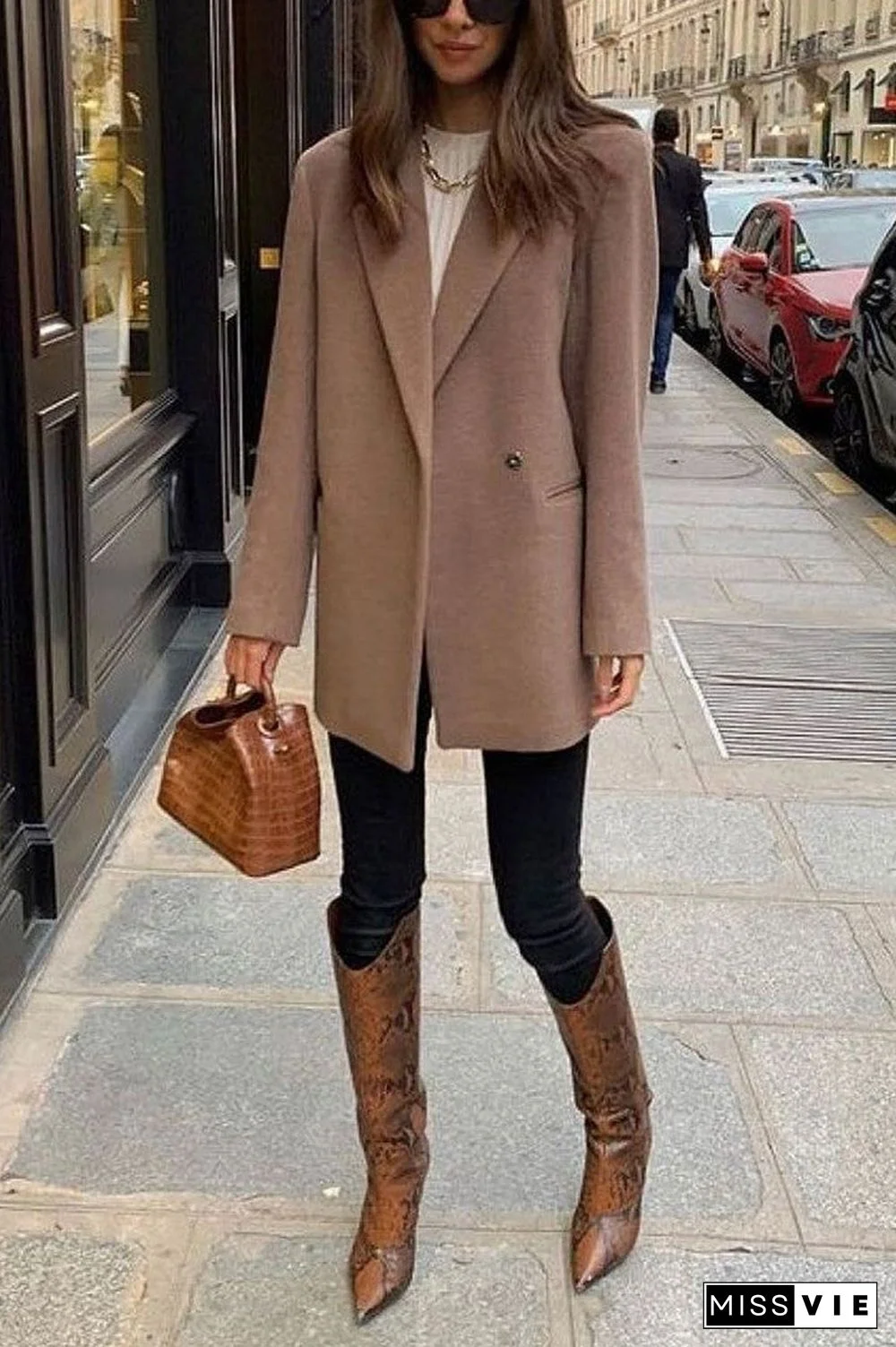 Fashion Elegant Solid Turn-Back Collar Outerwear