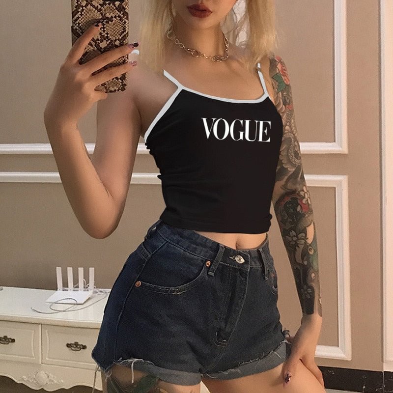 VOGUE Print Sexy Tank Crop Tops Women Fashion Basic Crop Top Casual Sleeveless Camis Cool Girls Cropped Tee Camisole Femme
