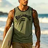 Men's Blue Billabong Tank Top, 100% Cotton Racerback Vest with White Trim for Beach & Surf Lifestyle by Inlyline