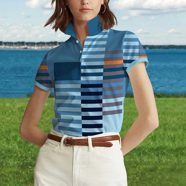 Vefave Commuter Contrast Stripe Print Short Sleeve Polo Shirt