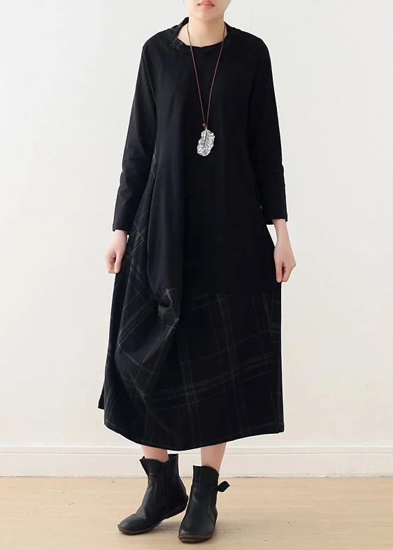Beautiful black cotton quilting dresses o neck patchwork Maxi Dress