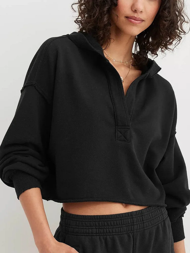 Women's Solid Color Casual Long Sleeve Hooded Sweatshirt