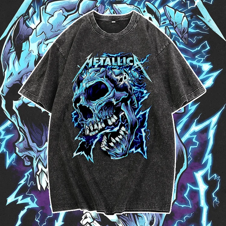 Davidhawaii100% Cotton Casual Men's Trendy Lightning Skull Street T-Shirt - 100% Cotton