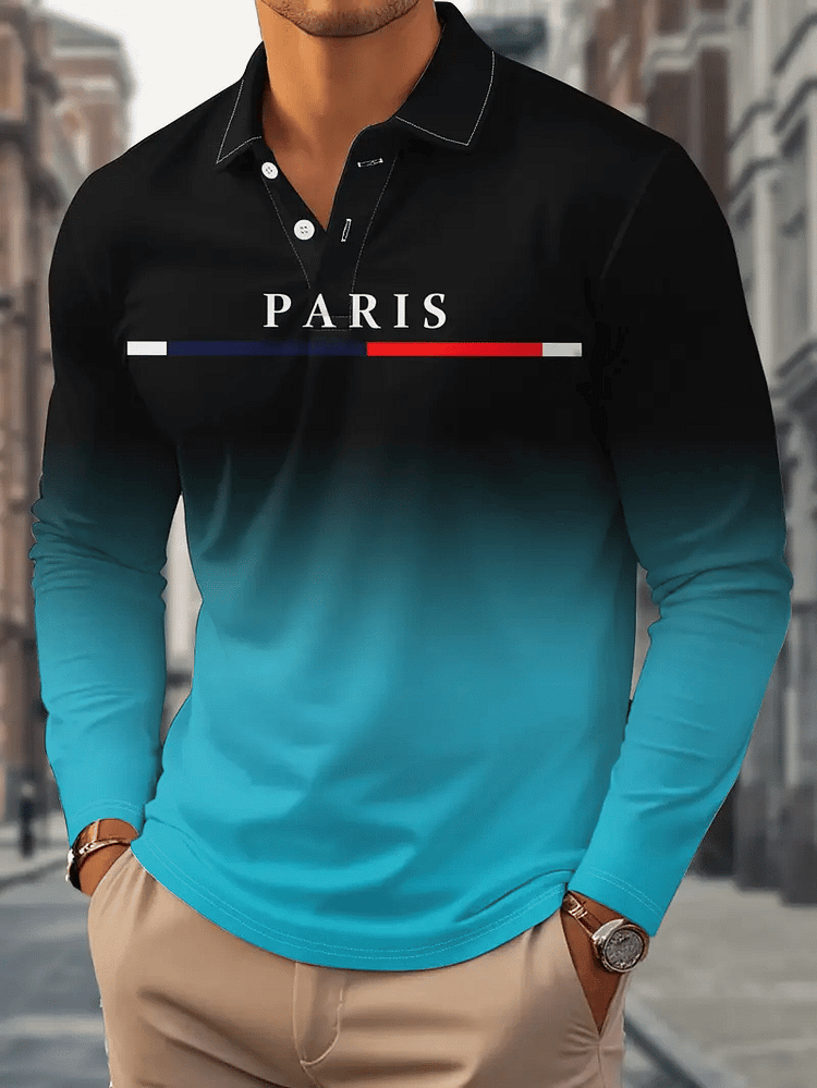 Men's Business Light Luxury Striped Print Lapel Polo Shirt