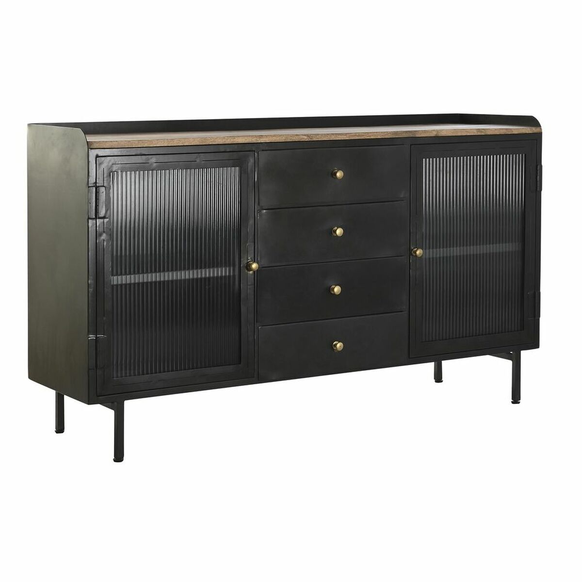 Sideboard DKD Home Decor   Black Golden Natural Metal Mango wood 145 x 40 x 85 cm