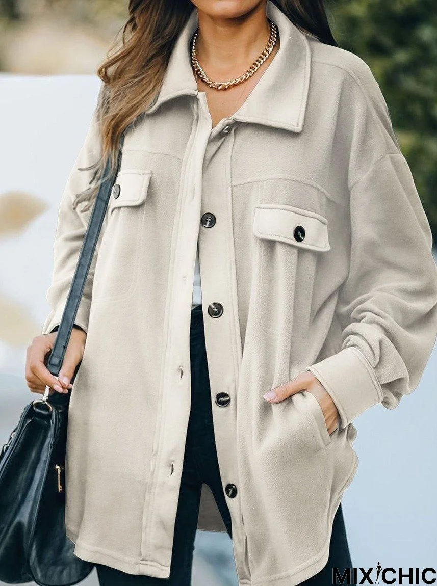 New Style Fleece Button Mid-Length Cardigan Loose Jacket Coat