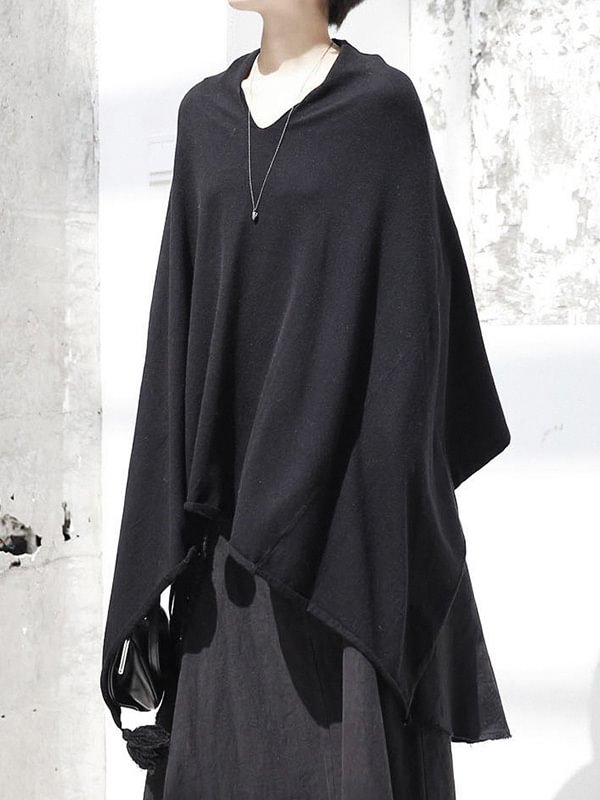Stylish Solid Color Asymmetric V-Neck Cropped Sleeveless Sweater Cape