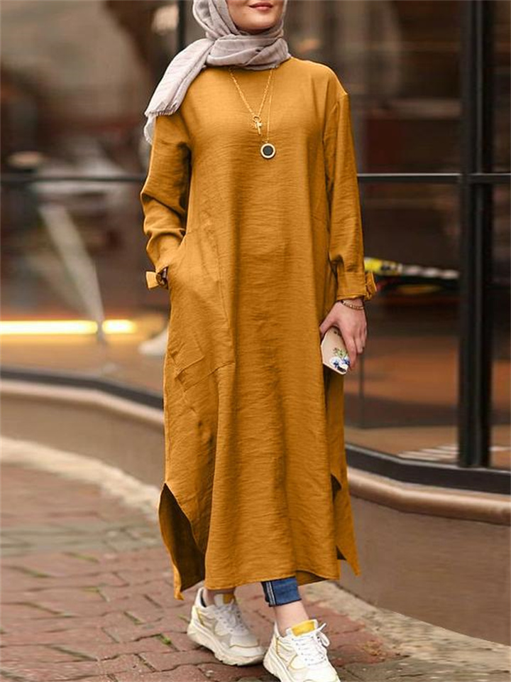 Vintage Round Neck Long Sleeve A-line Dress | 168DEAL