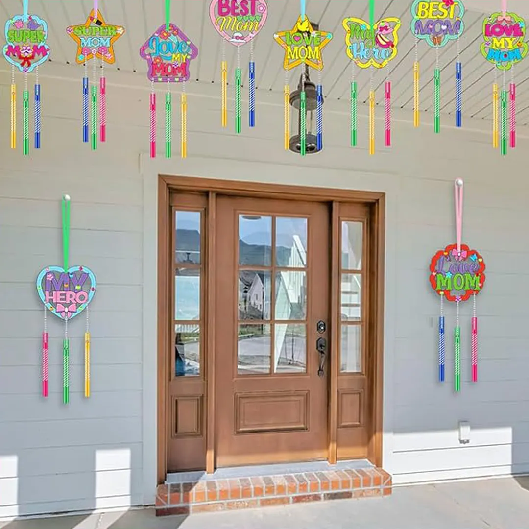 Mothers Day DIY Oil Painting Wind Chimes Wood  Chime Ornament Drawing Spring Craft Pendants for Beginners Adults Gift Home Wall Decor (Wind Chimes A)