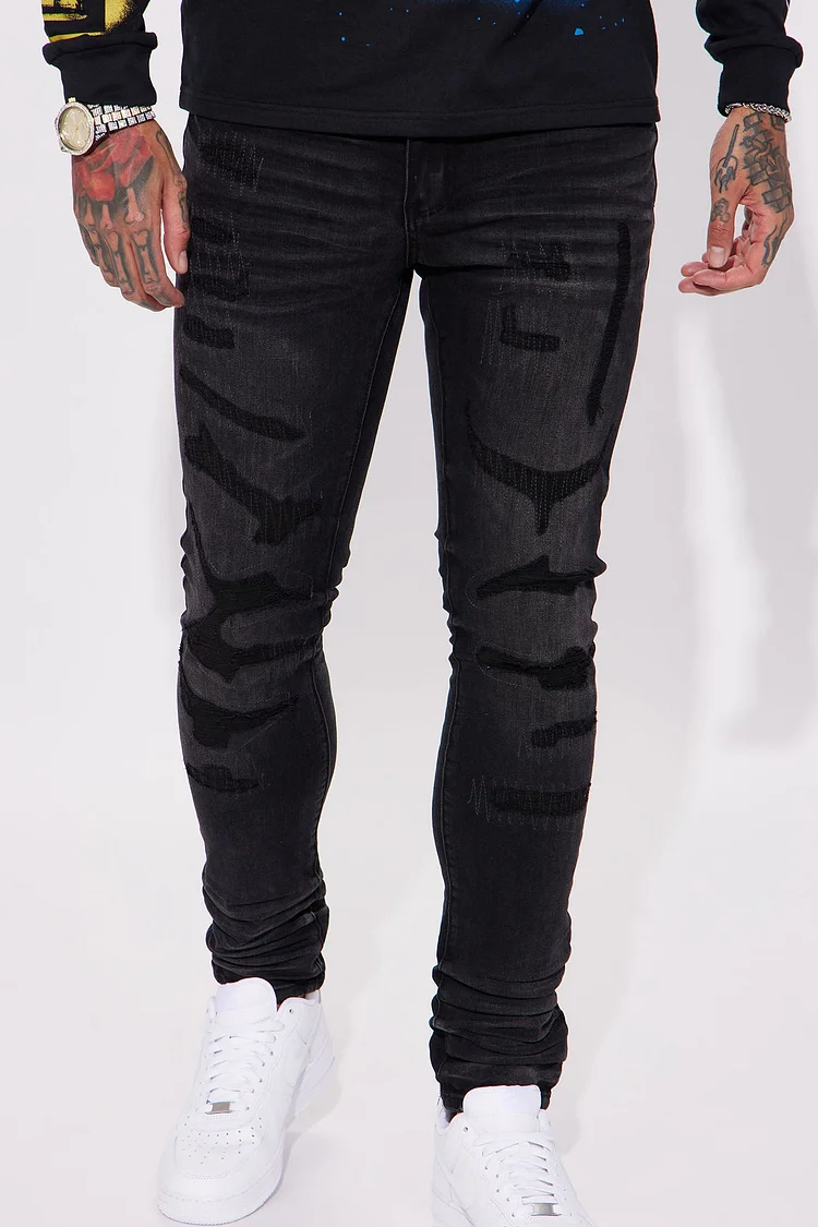 Get Into It Ripped Stacked Skinny Jeans - Black Wash