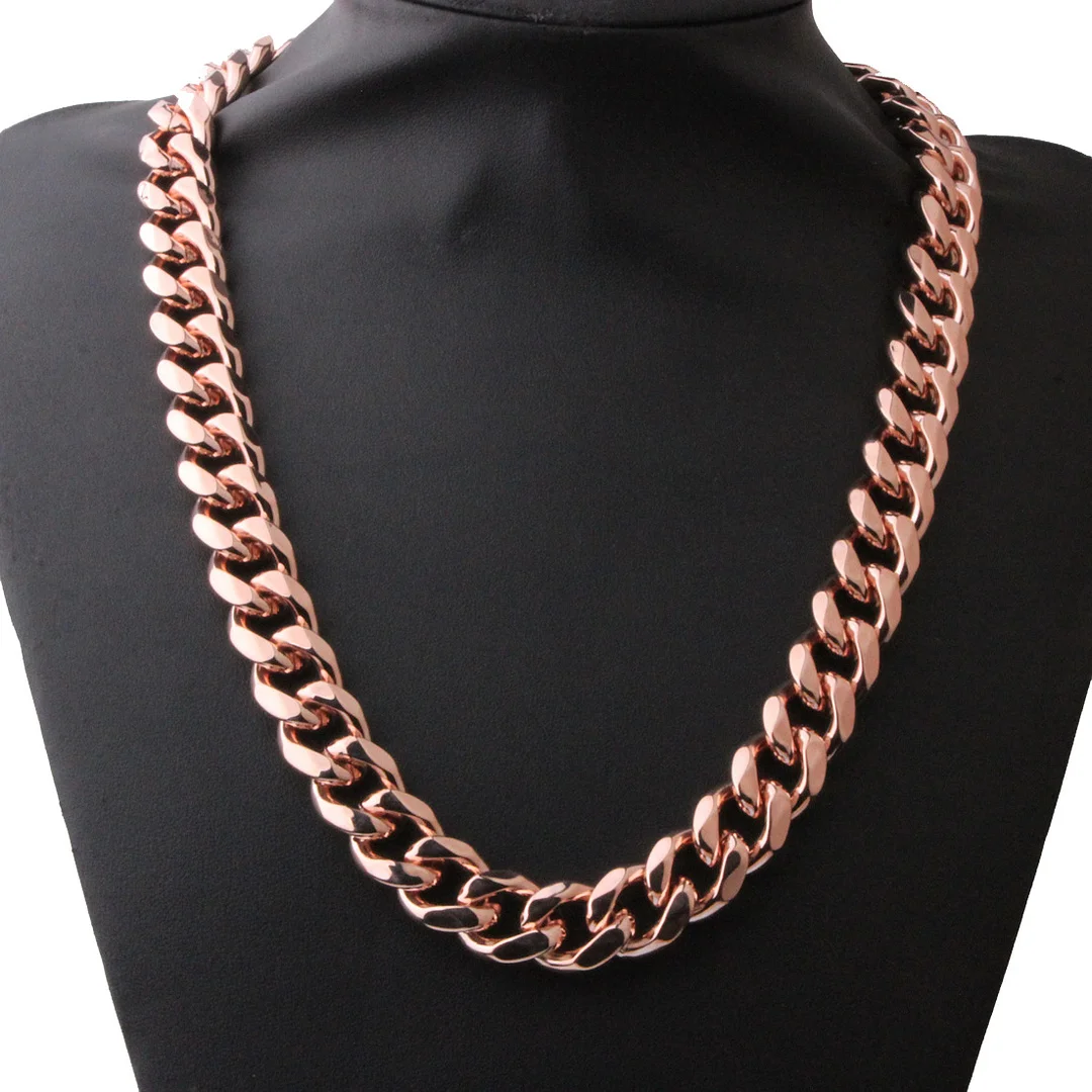Titanium Stainless Steel Cuban Chain Necklace for Men, 18K Rose Gold Plated Miami Curb Chains,24" Length,15mm/17mm/19mm Wide