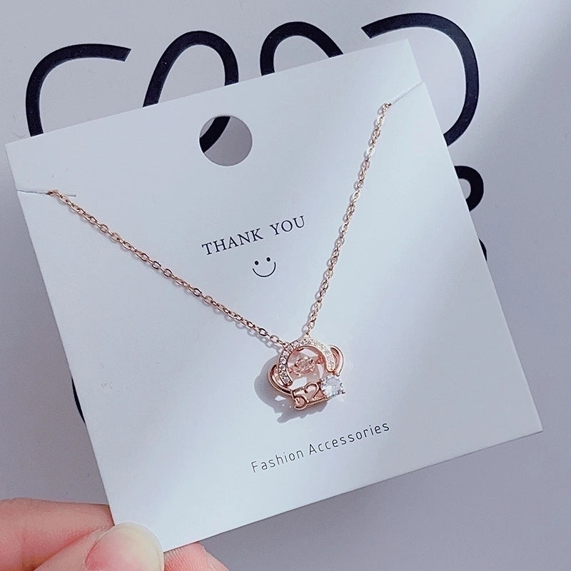 Casual Minimalist Heart Shape Crown Flower Titanium Steel Inlay Zircon Pendant Necklace