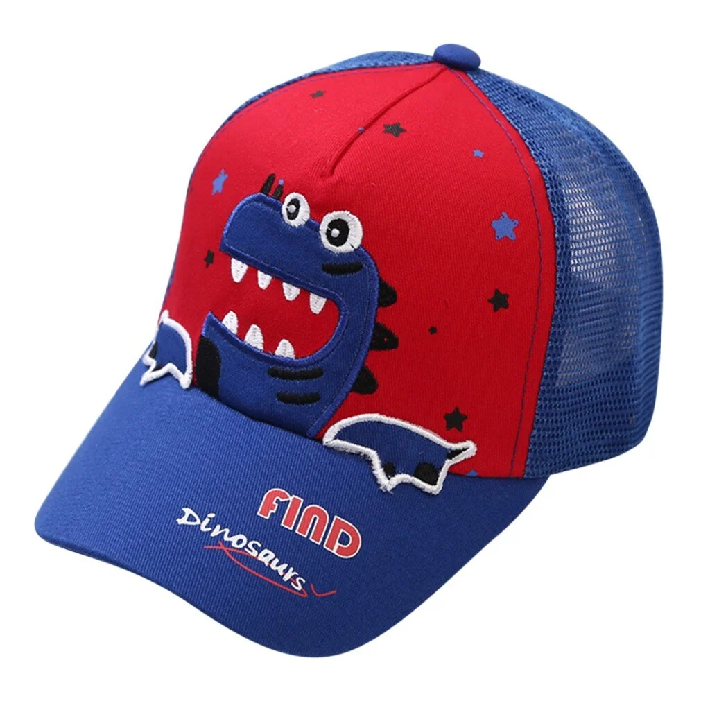 Children's Dinosaur Embroidered Cap Fashion Anime Baseball Cap Peaked Hat Baby Boys Girls Adjustable Baseball Caps Mesh Hats