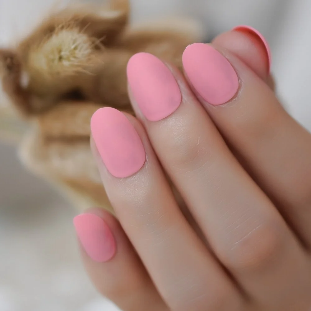 Matte Short Nails Squoval Pink Frosted Nails Press On Nails Artificial Scrub Designed Supplies For Professionals Full Cover Nail-Nail Inspo