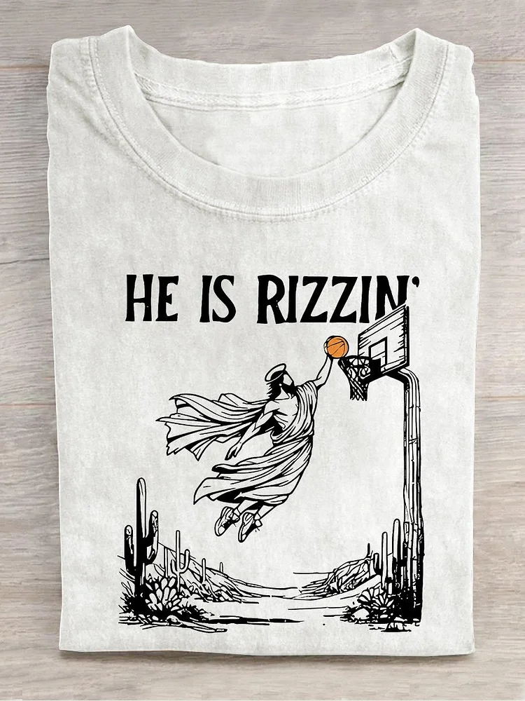 He Is Rizzin' Funny Easter Christian Easter Casual Print T-shirt